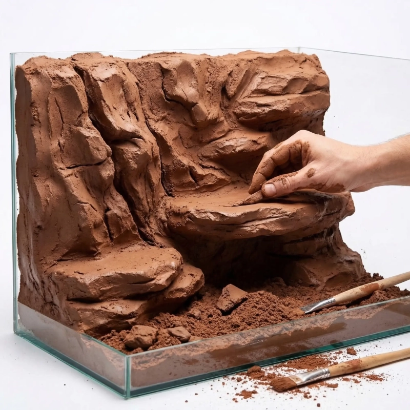 formowanie-masy-z-gliny-i-piasku-w-terrarium