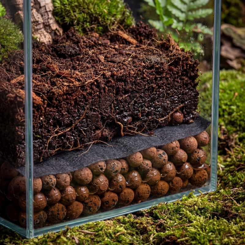 warstwa drenażowa z agrowłókniną w terrarium