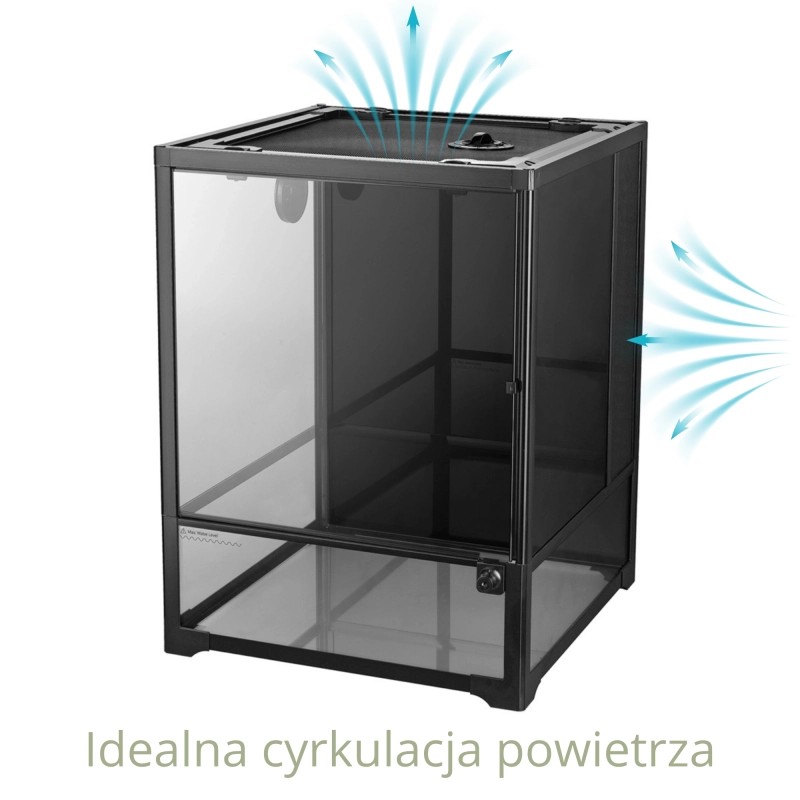 Doskonała wentylacja dzięki metalowej siatce wentylacyjnej w terrarium 45x45x60 cm