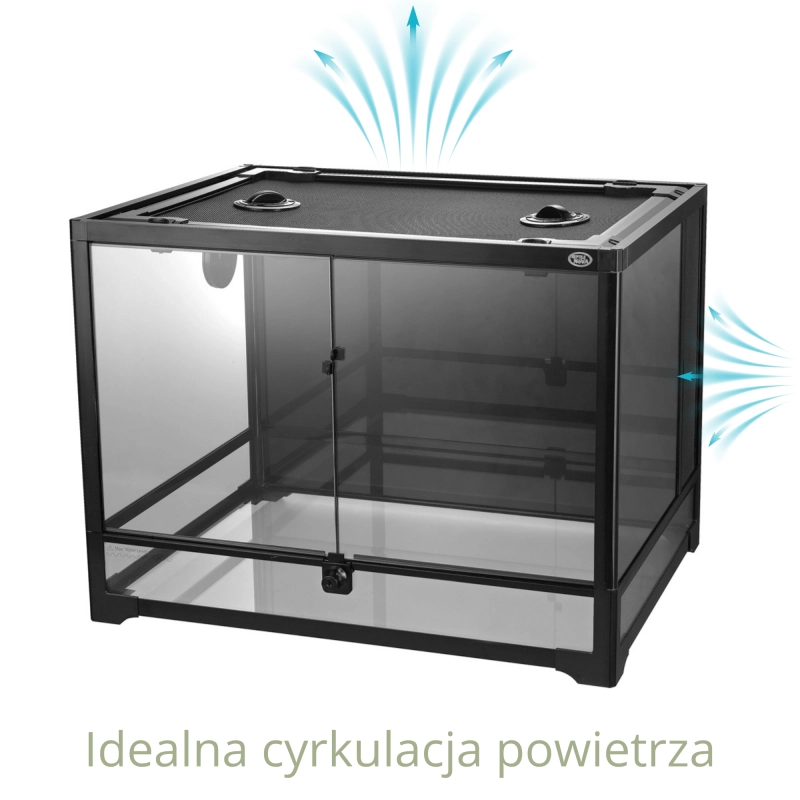 Doskonała wentylacja dzięki metalowej siatce wentylacyjnej w terrarium 60x45x45 cm