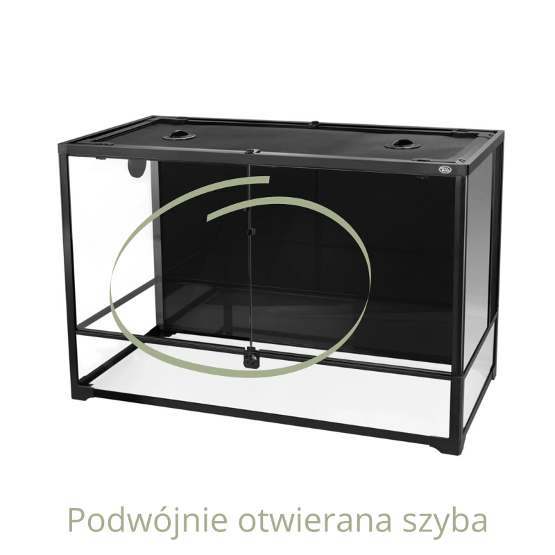 duże, podwójne otwierane szklane drzwi w terrarium 90x45x60cm