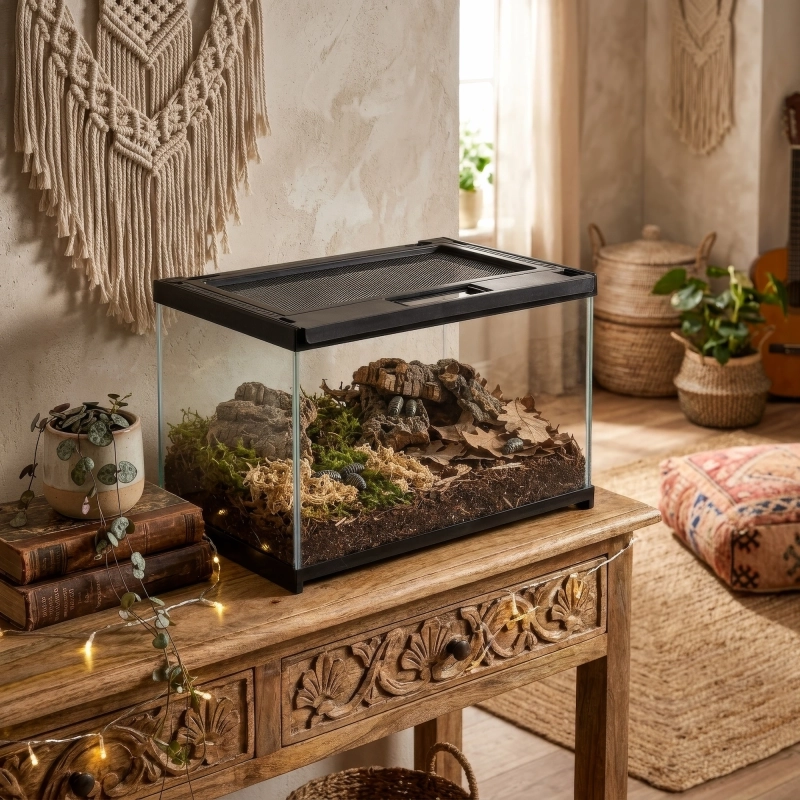 terrarium z isopodami w pokoju w stylu Boho