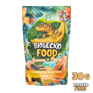 BioGecko Food Banana & Papaya | 30g | pełnowartościowy pokarm dla gekonów orzęsionych i innych jaszczurek BANAN-PAPAJA+OWADY 