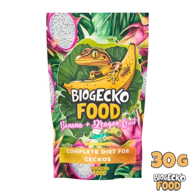 BioGecko Food Banana & Dragon Fruit | 30g | pełnowartościowy pokarm dla gekonów orzęsionych i innych jaszczurek BANAN & SMOCZY OWOC & OWADY