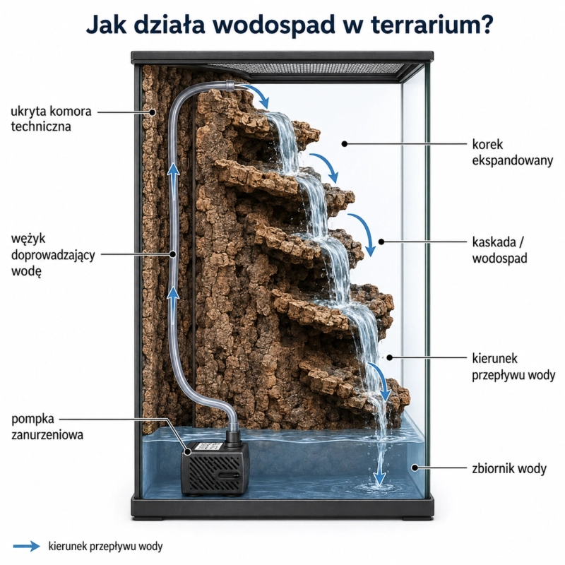 zasady budowy wodospadu w terrarium