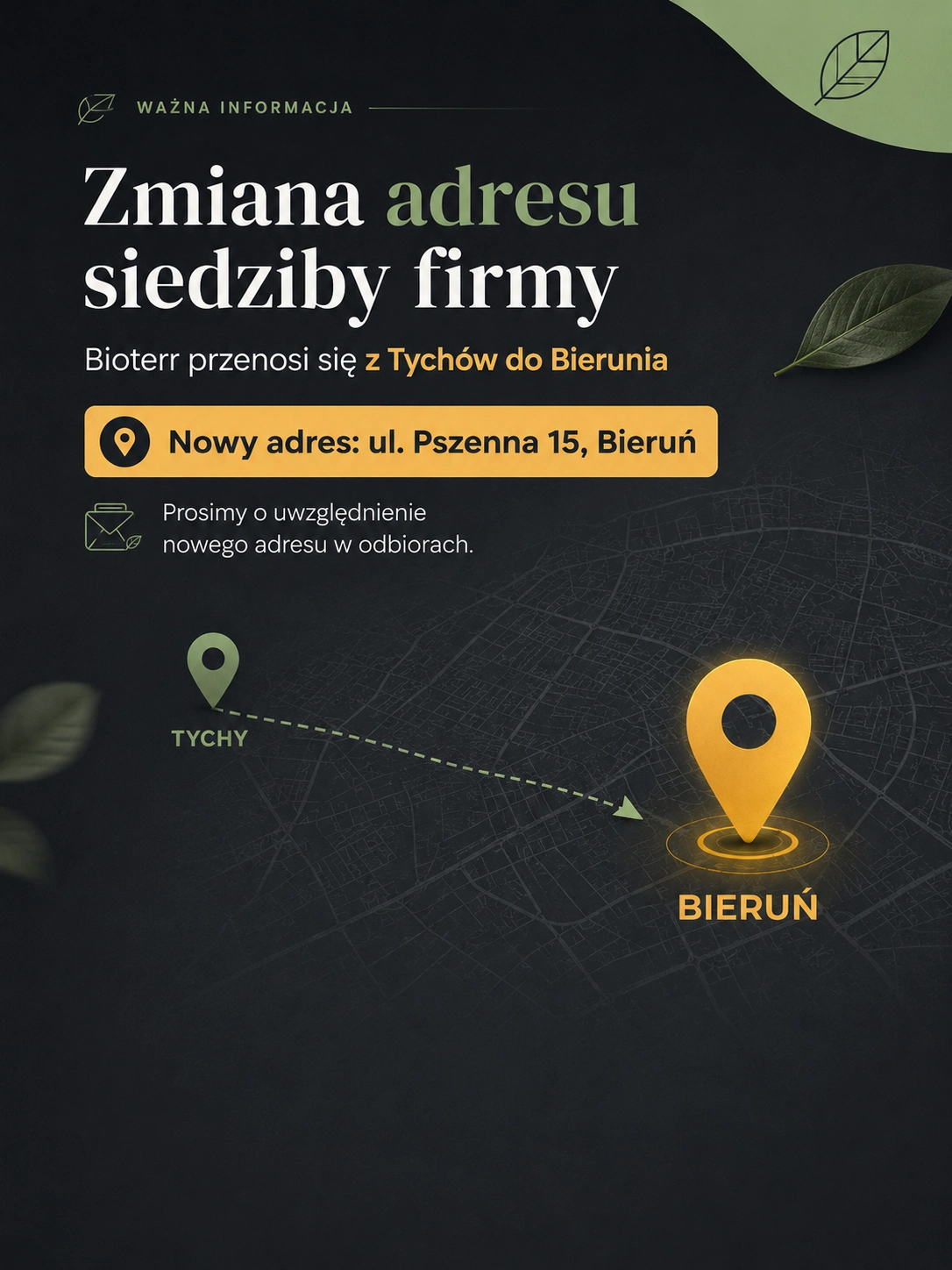 zmiana siedziby Sklep Terrarystyczny Bioterr